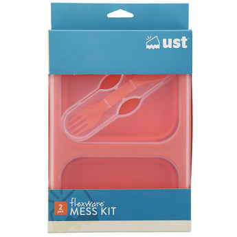 Ultimate Survival Technologies FlexWare Mess Kit 1.0 - Silicone - 2-Compartment Collapsible Food Tray with Fork/Spoon Lid Combo - Orange