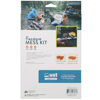 Ultimate Survival Technologies FlexWare Mess Kit 1.0 - Silicone - 2-Compartment Collapsible Food Tray with Fork/Spoon Lid Combo - Orange