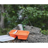 Ultimate Survival Technologies FlexWare Mess Kit 1.0 - Silicone - 2-Compartment Collapsible Food Tray with Fork/Spoon Lid Combo - Orange