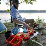 Ultimate Survival Technologies FlexWare Mess Kit 1.0 - Silicone - 2-Compartment Collapsible Food Tray with Fork/Spoon Lid Combo - Orange