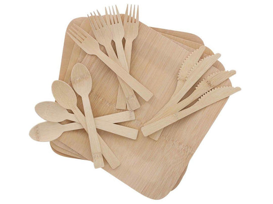 Ultimate Survival Technologies Bamboo Dinner Set with Utensils - 12 Piece Set