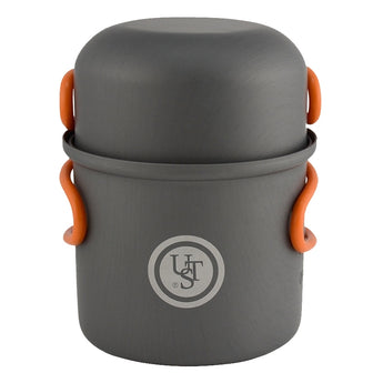 Ultimate Survival Technologies Solo Cook Kit - Hard Anodized Aluminum - Includes Pot with Lid / Frying Pan - Silicone Handles (20-02743)