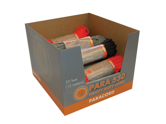 Ultimate Survival Technologies Para 550 Heavy Duty Cord Point-of-Sale Display Box (PDQ) - 50 Foot - Hank 50ft - Includes 12 Hanks of 550 Paracord - Assorted Colors (20-5C50-A12)