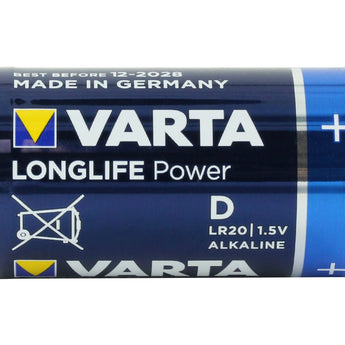 Varta Long Life Power D 1.5V Alkaline Button Top Batteries  - Retail Packaging, Sold Individually