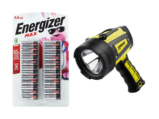 BUNDLE: 1 x Wagan W600 LED Spotlight with Energizer Max E91TP2-24 AA 1.5V Alkaline Battery 48-Pack