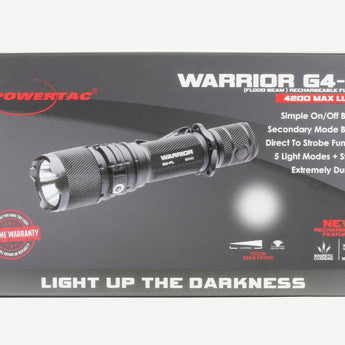 Powertac Warrior G4FL Rechargeable LED Flashlight - 4200 Lumens - CREE XHP70 - Uses 1 x 18650 (included) or 2 x CR123A