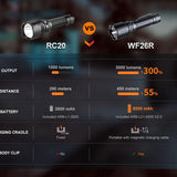 Fenix WF26R Rechargeable LED Flashlight - 3000 Lumens - Includes 1 x 21700