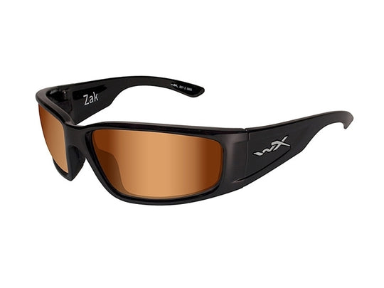 Wiley X Zak Active Sunglasses Rx Ready with High Velocity Protection - Gloss Black Frame with Polarized Blue Mirror (Green) Lenses (ACZAK07)