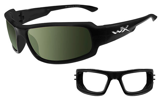 Wiley X Airborne Climate Control Sunglasses Rx Ready with High Velocity Protection - Metallic Black Frame with Polarized Smoke Green Lenses (CCAIR04)