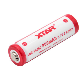 XTAR INR 14500 800mAh 3.7V Unprotected Lithium Ion (Li-ion) Button Top Battery - Boxed