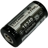 XTAR RCR123A / 16340 650mAh 3.6V Protected Lithium Ion (Li-ion) Button Top Battery - Boxed
