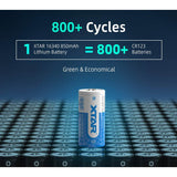 XTAR RCR123A / 16340 850mAh 3.6V Protected Lithium Ion (Li-ion) Button Top Battery - Boxed