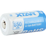 XTAR RCR123A / 16340 850mAh 3.6V Protected Lithium Ion (Li-ion) Button Top Battery - Boxed