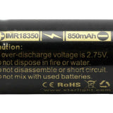 Xtar IMR 18350 850mAh 3.7V Protected High-Drain 4.25A Lithium Manganese (LiMn2O4) Button Top Battery - Boxed