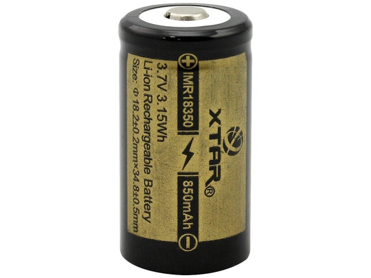 Xtar IMR 18350 850mAh 3.7V Protected High-Drain 4.25A Lithium Manganese (LiMn2O4) Button Top Battery - Boxed