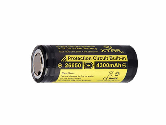 Xtar 26650 4300mAh 3.7V Protected Lithium Ion (Li-ion) Button Top Battery - Bulk (26650-4300)