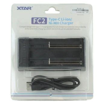 XTAR FC2 2-Channel Smart Charger for Li-ion, Ni-Cd, and NiMH Batteries - Includes Micro-USB Cable