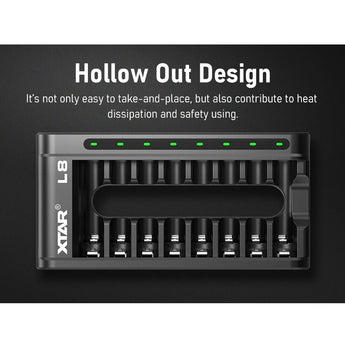 XTAR L8 8-Bay Smart Charger for NiMH and Li-ion AA and AAAs