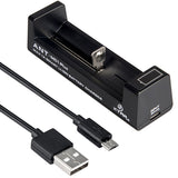 XTAR ANT-MC1 Plus Single-Bay Portable Li-ion Battery Charger with USB Cable - 2016 Version - Fits 10440, 14500, 16340, 17335, 17500, 17670, 18350, 18490, 18500, 18650, 22650, 26650