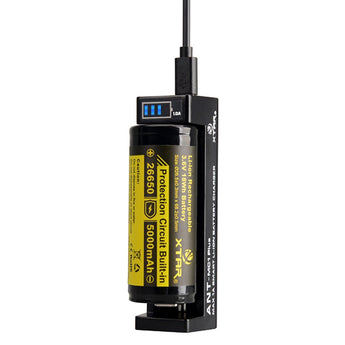 XTAR ANT-MC1 Plus Single-Bay Portable Li-ion Battery Charger with USB Cable - 2016 Version - Fits 10440, 14500, 16340, 17335, 17500, 17670, 18350, 18490, 18500, 18650, 22650, 26650