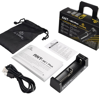 XTAR ANT-MC1 Plus Single-Bay Portable Li-ion Battery Charger with USB Cable - 2016 Version - Fits 10440, 14500, 16340, 17335, 17500, 17670, 18350, 18490, 18500, 18650, 22650, 26650