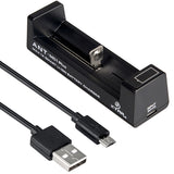 XTAR ANT-MC1 Plus Single-Bay Portable Li-ion Battery Charger with USB Cable - 2016 Version - Fits 10440, 14500, 16340, 17335, 17500, 17670, 18350, 18490, 18500, 18650, 22650, 26650