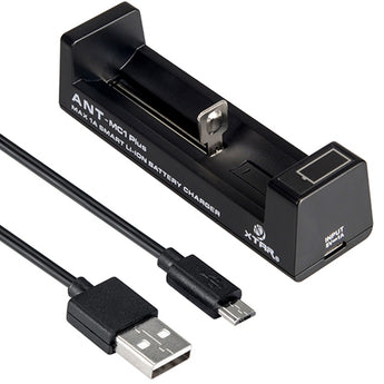 XTAR ANT-MC1 Plus Single-Bay Portable Li-ion Battery Charger with USB Cable - 2016 Version - Fits 10440, 14500, 16340, 17335, 17500, 17670, 18350, 18490, 18500, 18650, 22650, 26650