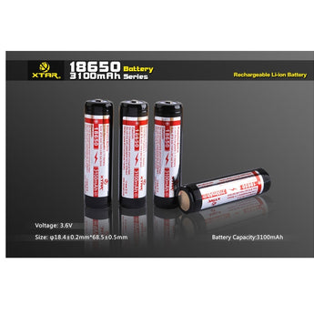 Xtar Panasonic NCR 18650 3100mAh 3.6V Protected High-Drain 3.54A Lithium Ion (Li-ion) Button Top Battery - Boxed