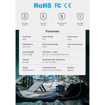 XTAR SP100 Portable and Adustable 100W Solar Panel