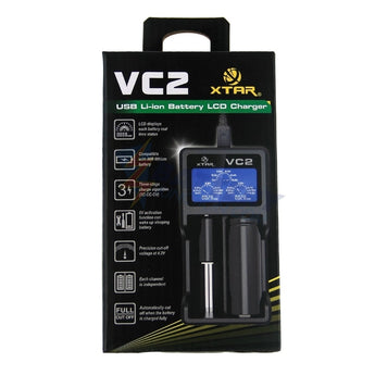 XTAR VC2 2-Bay Smart Battery Charger - LCD Digital Display - Charges 10440, 14500, 14650, 16340, 17500, 17670, 18350, 18500, 18650, 18700, 22650, 25500, 3.6/3.7V Li-ion Batteries