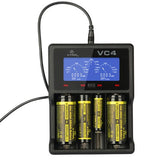 XTAR VC4 4-Channel LCD Intelligent Charger - works with Li-ion, Ni-MH, Ni-Cd 10440, 18650, 18500, 14500, 16340, 26650, AA, AAA, C, D Batteries - Includes USB cable