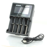 XTAR VC4 4-Channel LCD Intelligent Charger - works with Li-ion, Ni-MH, Ni-Cd 10440, 18650, 18500, 14500, 16340, 26650, AA, AAA, C, D Batteries - Includes USB cable