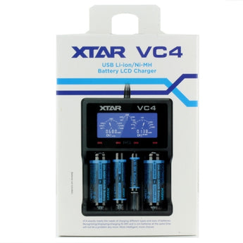 XTAR VC4 4-Channel LCD Intelligent Charger - works with Li-ion, Ni-MH, Ni-Cd 10440, 18650, 18500, 14500, 16340, 26650, AA, AAA, C, D Batteries - Includes USB cable