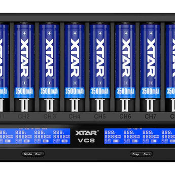 XTAR VC8 8-Channel Smart Charger with LCD Screen for Li-ion, NiMH and NiCd