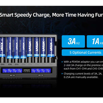 XTAR VC8S 8-Channel Smart Charger with LCD Screen for Li-ion NiMH and NiCd