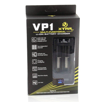 XTAR VP1 2-bay Li-ion Battery Charger with Digital Display - Charges 10440, 16340, 14500, 14650, 17500, 17670, 18350, 18500, 18650, 18700