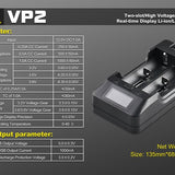XTAR VP2 2-bay Li-ion/Li-Po Battery Charger - Charges 10440, 14500, 14650, 16340, 17500, 17670, 18350, 18500, 18650, 18700, 22650, 25500, and 26650