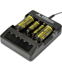 XTAR VP4 4-Bay Smart Battery Charger with LCD Digital Display - Charges 10440, 16340, 14500, 14650, 17670, 18350, 18500, 18650, 18700 or 2x 22650, 25500, and 26650 3.6/3.7V Li-ion Batteries
