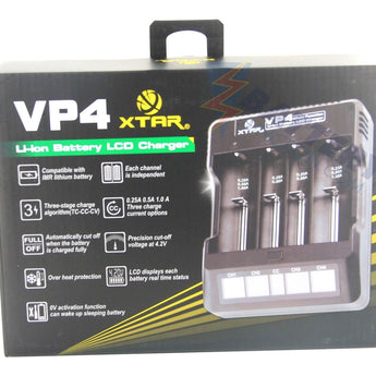 XTAR VP4 4-Bay Smart Battery Charger with LCD Digital Display - Charges 10440, 16340, 14500, 14650, 17670, 18350, 18500, 18650, 18700 or 2x 22650, 25500, and 26650 3.6/3.7V Li-ion Batteries