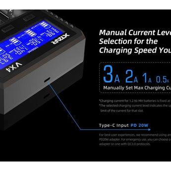 Xtar VX4 Visible Mixer 4-Bay Smart Charger - With or Without PD20W Adapter
