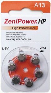 ZeniPower HP 13 (A13) Hearing Aid Zinc Air Battery - 6-Pack