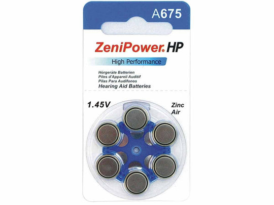 ZeniPower HP 675 (A675) Hearing Aid Zinc Air Battery - 6-Pack