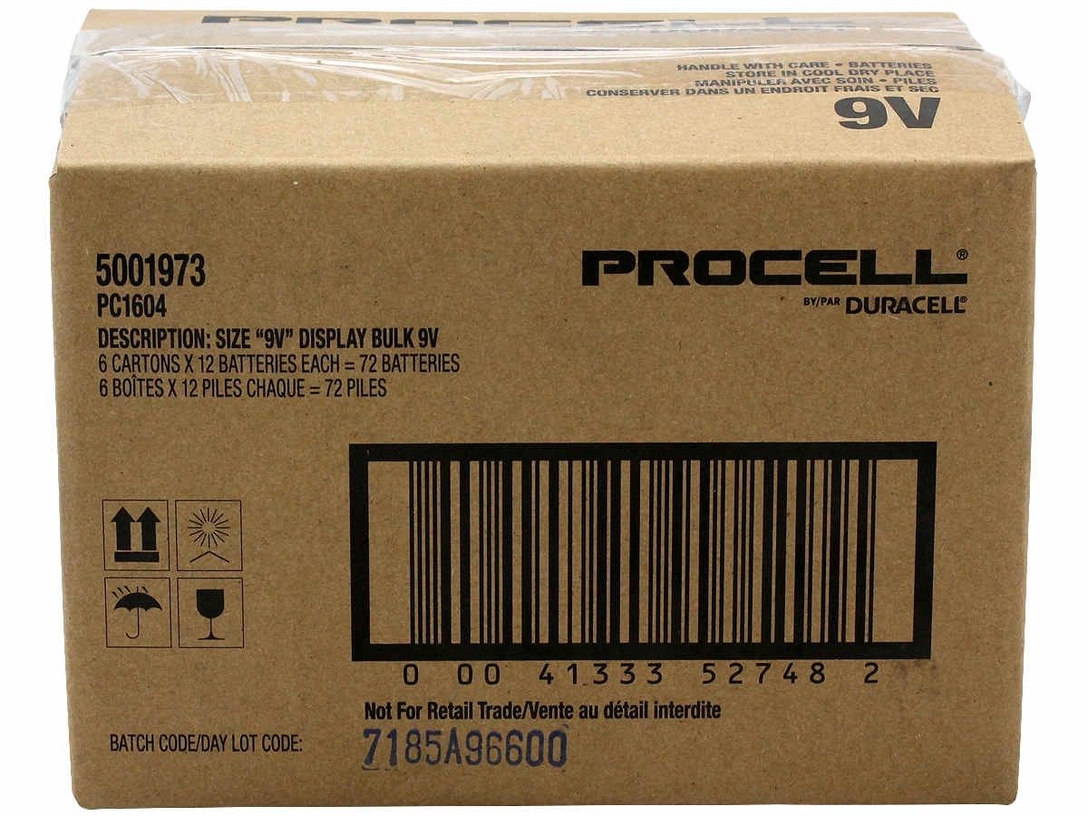 Duracell Procell 9V Alkaline Batteries - Contractor Pack of 72 (6