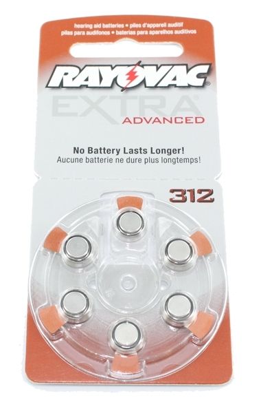 Rayovac Size 312 Hearing Aid Batteries Zinc Air Extra (pack of 6)
