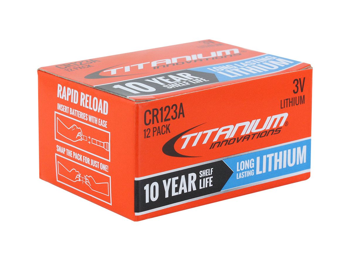 Titanium Innovations CR123A 1600mAh 3V 3A Lithium (LiMnO2) Button Top Photo  Battery - Bulk