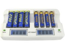 Titanium Innovations CH-8800 8-Bay Smart Fast Battery Charger with LCD Display - NiMH AA and AAAs - AC 100-240V + DC Adapters