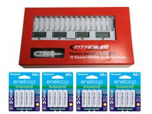 Combo: Titanium Innovations 16-Bay Smart Battery Charger + 16 x AA NiMH Batteries - Choice of Battery Brand