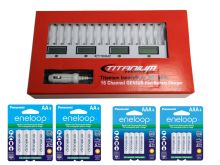Combo: Titanium Innovations 16-Bay Smart Battery Charger + 8 x AA and 8 x AAA NiMH Batteries - Choice of Battery Brand