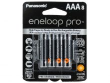 Panasonic Eneloop Pro BK-4HCCA-8BA AAA 950mAh 1.2V Low Self Discharge Nickel Metal Hydride (NiMH) Button Top Batteries - 8 Pack Retail Card