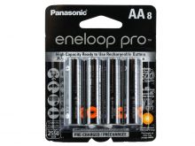 Panasonic Eneloop Pro BK-3HCCA-8BA AA 2550mAh 1.2V Low Self Discharge Nickel Metal Hydride (NiMH) Button Top Batteries - 8 Pack Retail Card